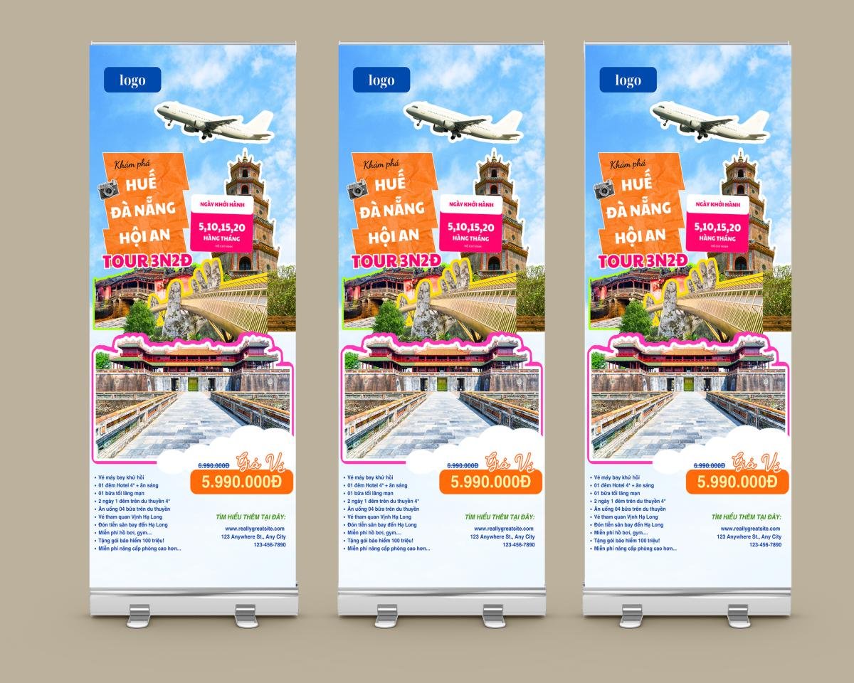 Mẫu standee du lịch có thông tin tour lịch trình