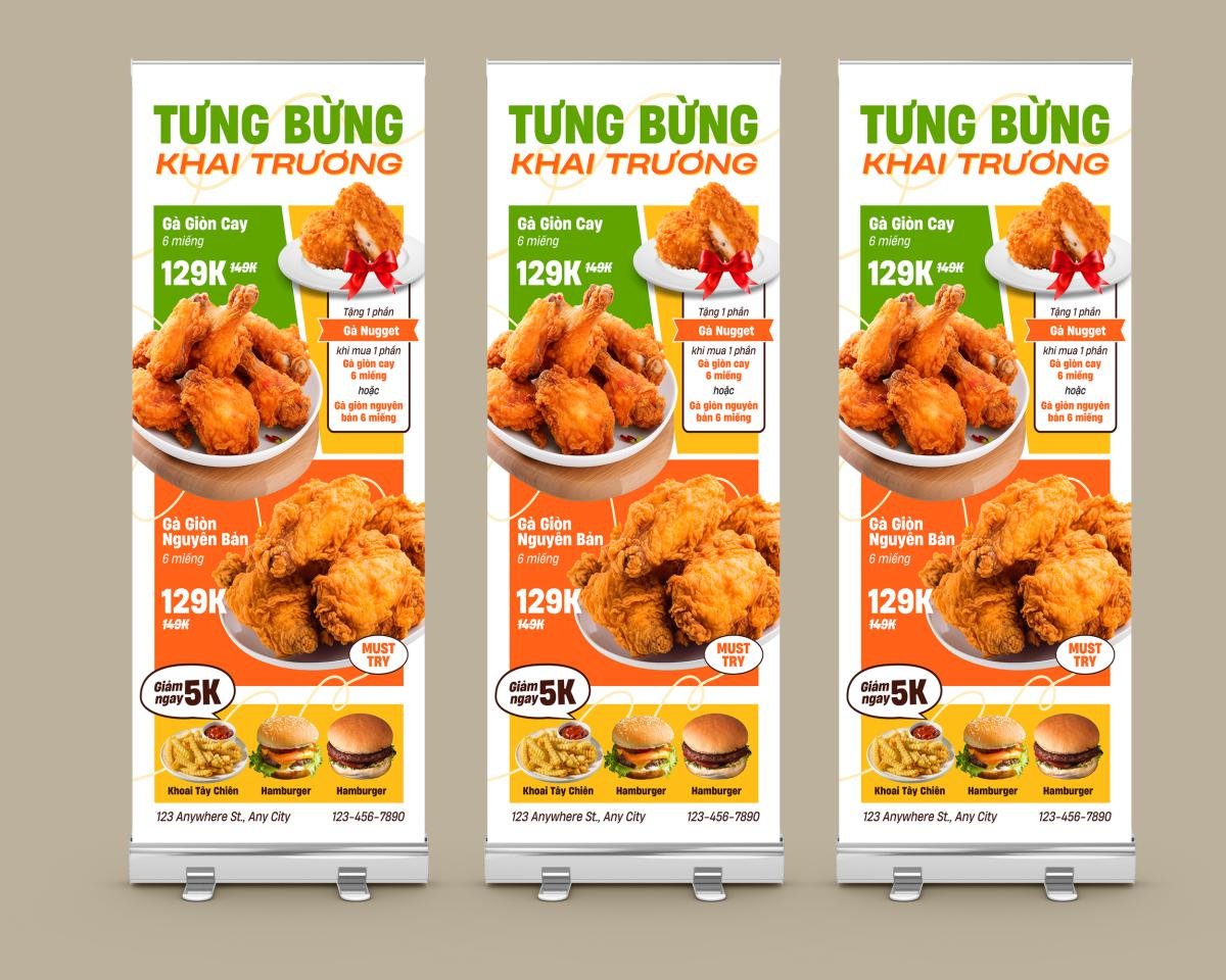 mẫu standee khai trương cửa hàng fastfood đẹp