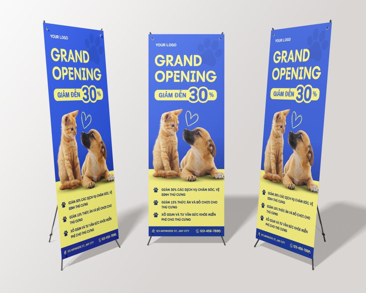 Mẫu standee khai trương cửa hàng thú cưng đẹp