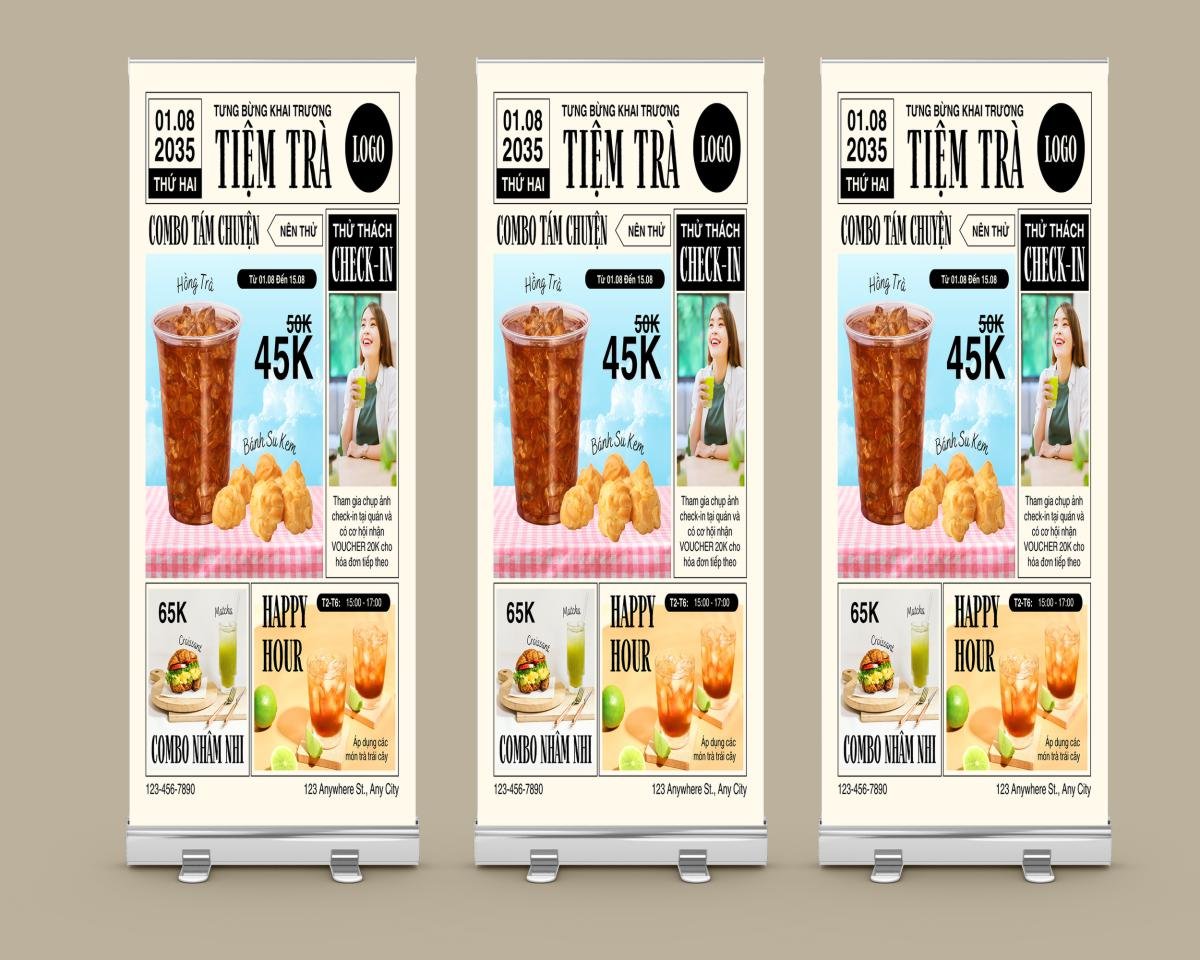mẫu standee khai trương tiệm trà sữa đẹp
