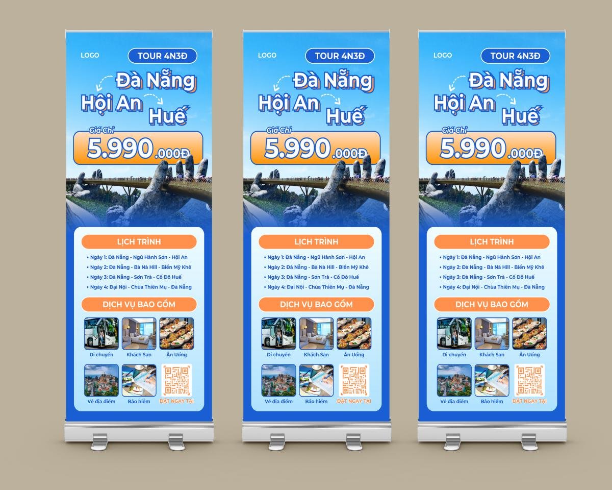 Mẫu standee tour du lịch Đà Nẵng, Hội An, Huế