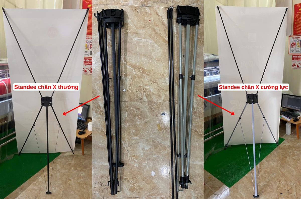 Điểm khác nhau standee chân X thường và standee chân X cường lực