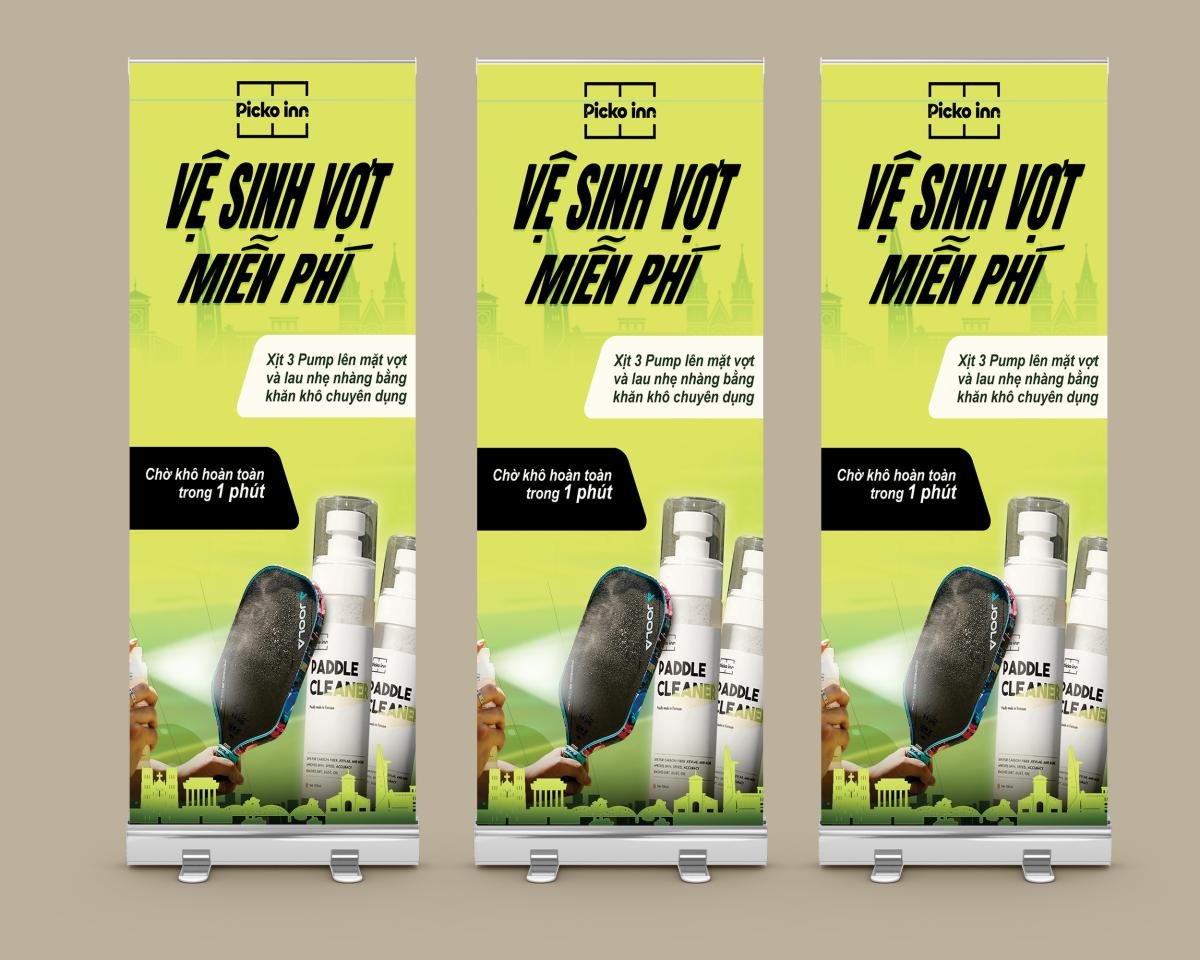 standee giới thiệu sản phẩm vệ sinh vợt