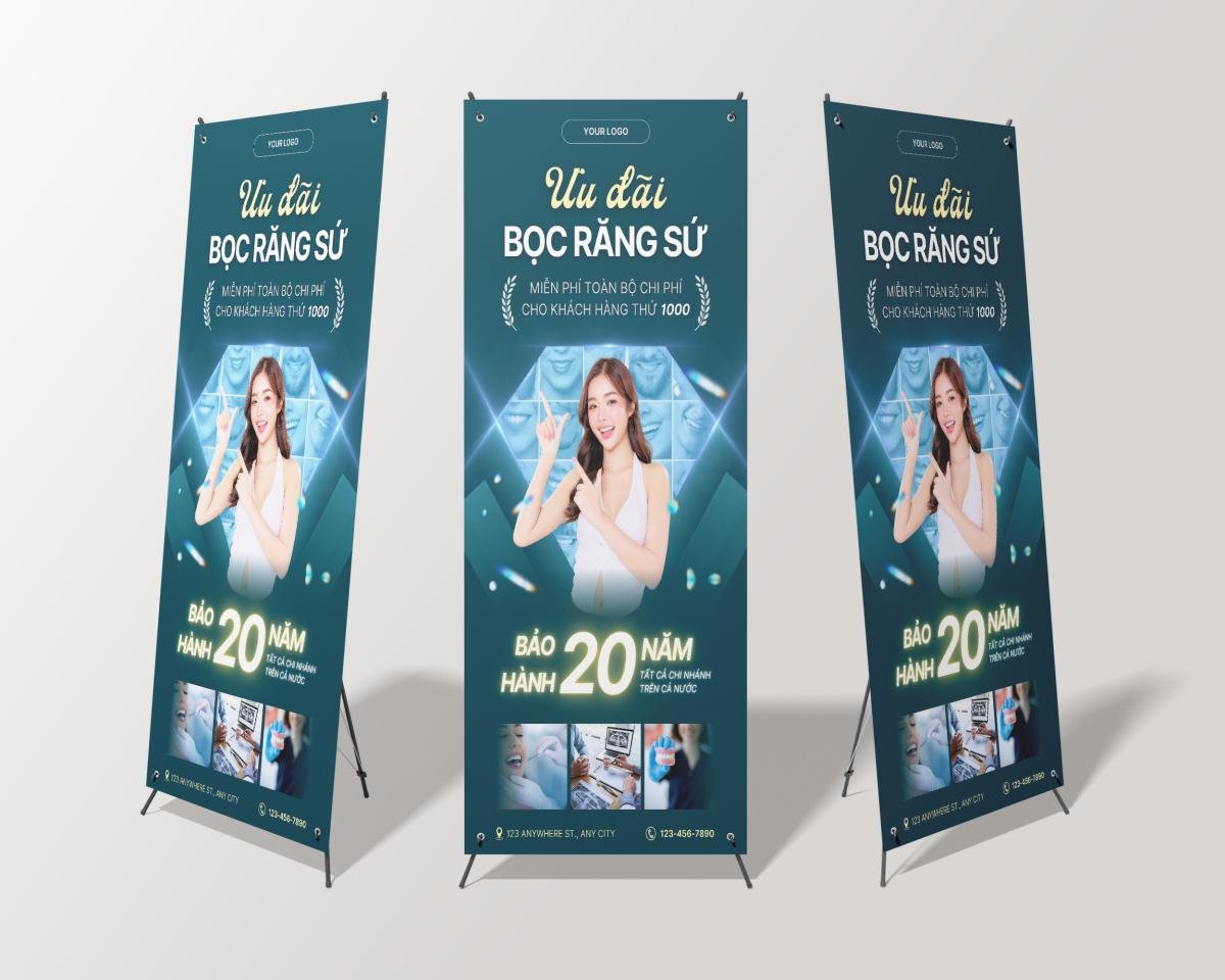 standee giới thiệu sản phẩm bọc răng sứ