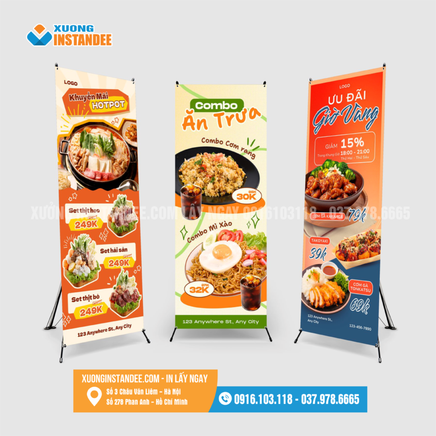 Alternative view of Combo: In Standee (60×160) + Chân chữ X