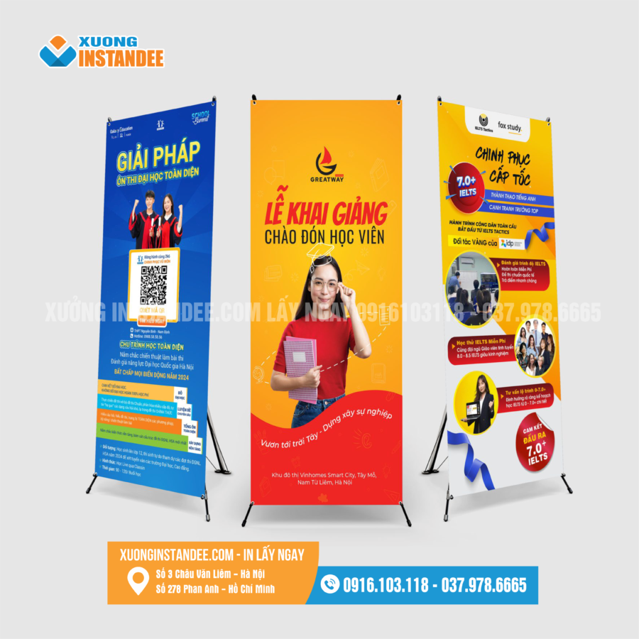 Alternative view of Combo: In Standee (80×180) + Chân chữ X