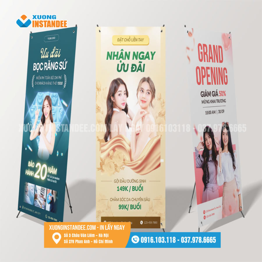 In standee 0.6×1.6m + chân X thường