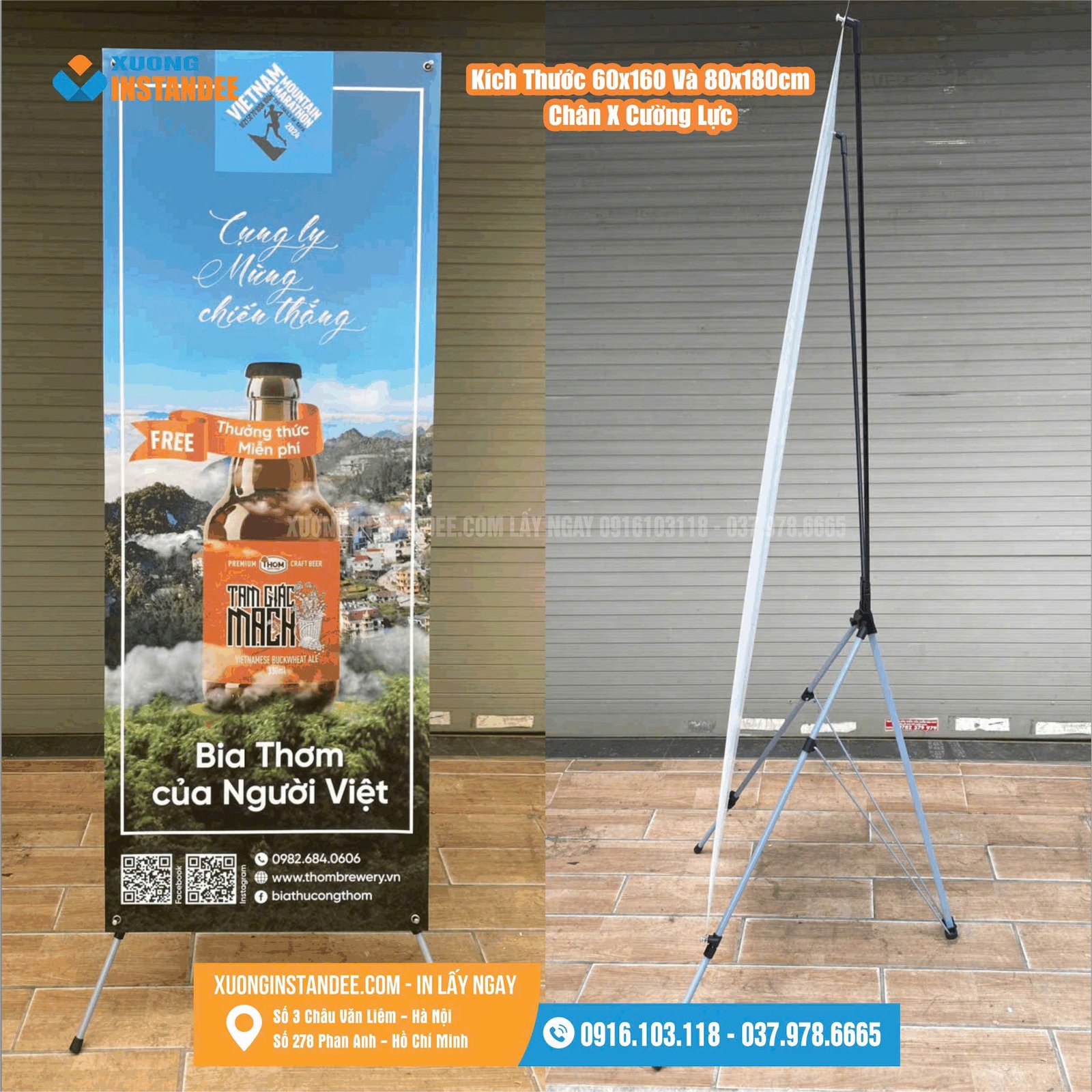 In standee 0.8×1.8m + chân X cường lực